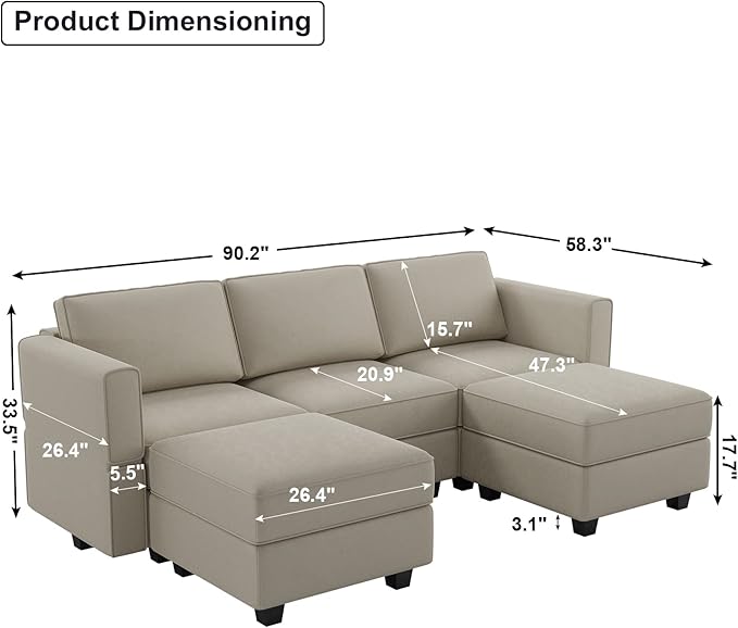 Belffin Modular Sectional Sofa with Double Chaise Velvet U Shaped Sofa Reversible Sectional Couch with Storage Grey