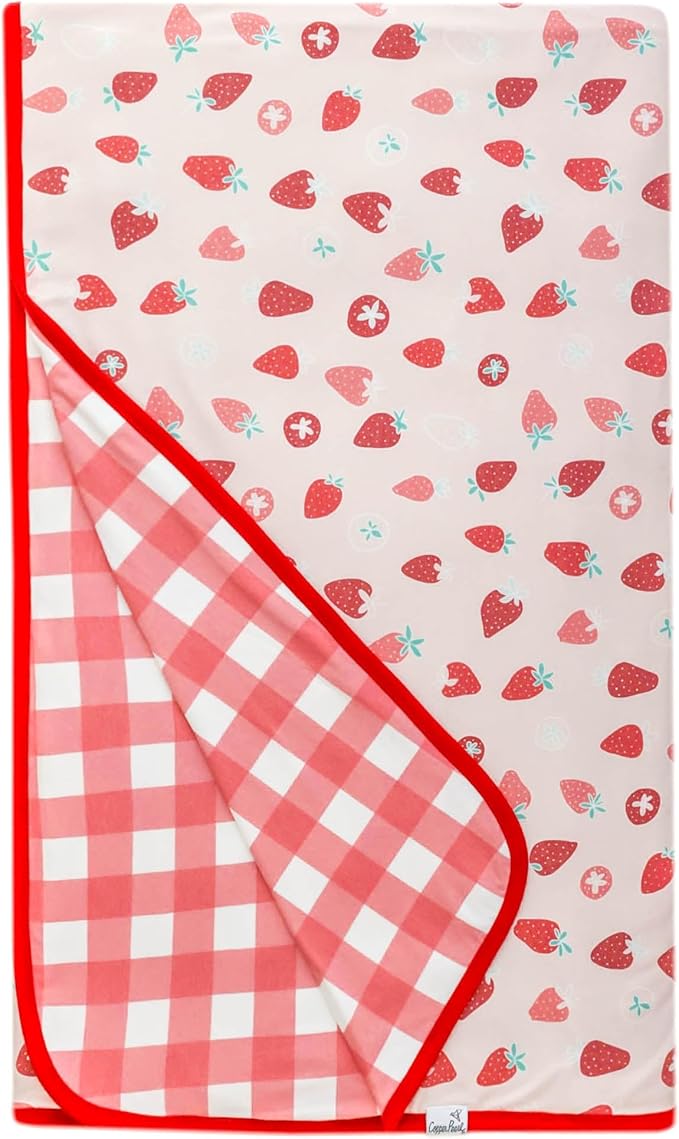 Copper Pearl Jumbo 3-Layer Baby Blanket: Soft Quilts for Boys & Girls | Breathable, Cozy Toddler Blanket | Newborn Quilt | 46x46 Premium Polyester/Rayon | Strawberry