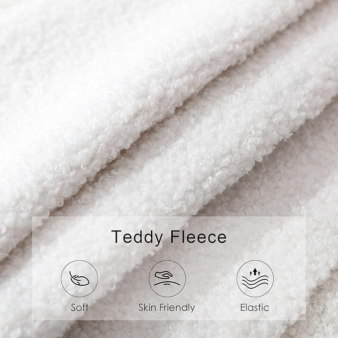 43.3" Bedroom Bench, Upholstered Entryway Bench, Modern End of Bed Ottoman with Solid Wood Legs and Adjustable Foot Pegs for Entryway, Dining Room and Living Room (White Teddy)