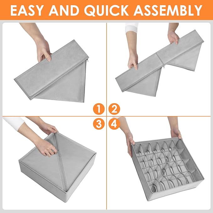 6 Pack Sock Underwear Drawer Organizer Dividers, 58 Cell Foldable Fabric Dresser Closet Organizers and Storage Bins for Clothing, Baby Clothes, Bra, Panty, Scarf, Ties (Grey)