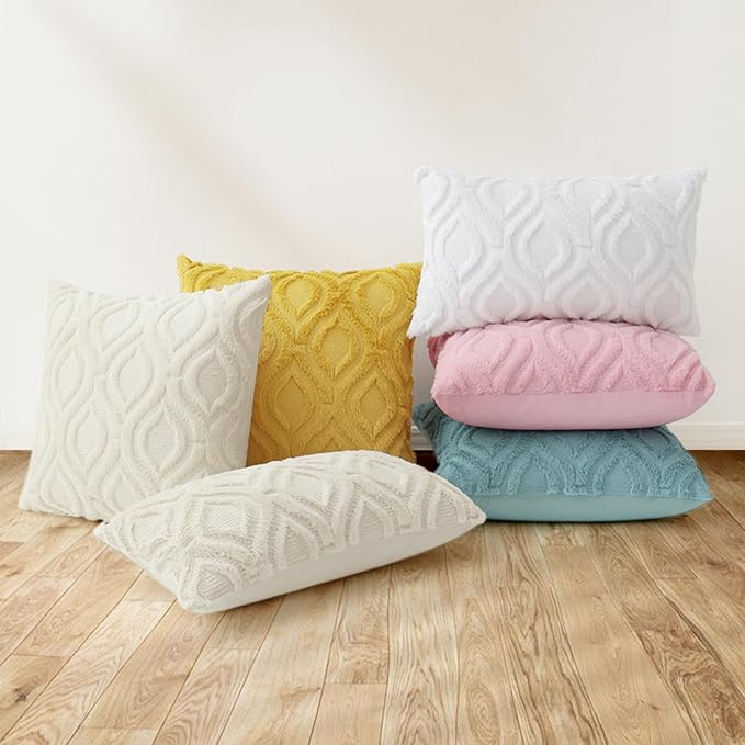 decorUhome Fall Throw Pillow Covers 20x20 Inch Set of 2, Soft Plush Decorative Faux Fur Aqua Solid Couch Pillow Covers, Accent Farmhouse Neutral Square Euro Pillow Cases for Sofa Bed Living Room