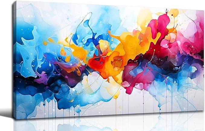 Alsingbago Large Colorful Abstract Canvas Wall Art for Living Room Bedroom Home Office Modern Wall Decor Blue Orange Pink Gray Abstract Picture Ready to Hang Size 24x48