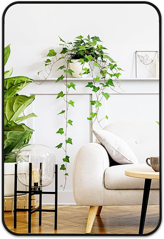 Fabuday Black Bathroom Mirror for Over Sink Wall - 24x36 Rectangle Mirror with Matte Metal Frame, Big Rounded Rectangular Vanity Mirrors for Bedroom, Living Room, Entryway, Horizontally/Vertically