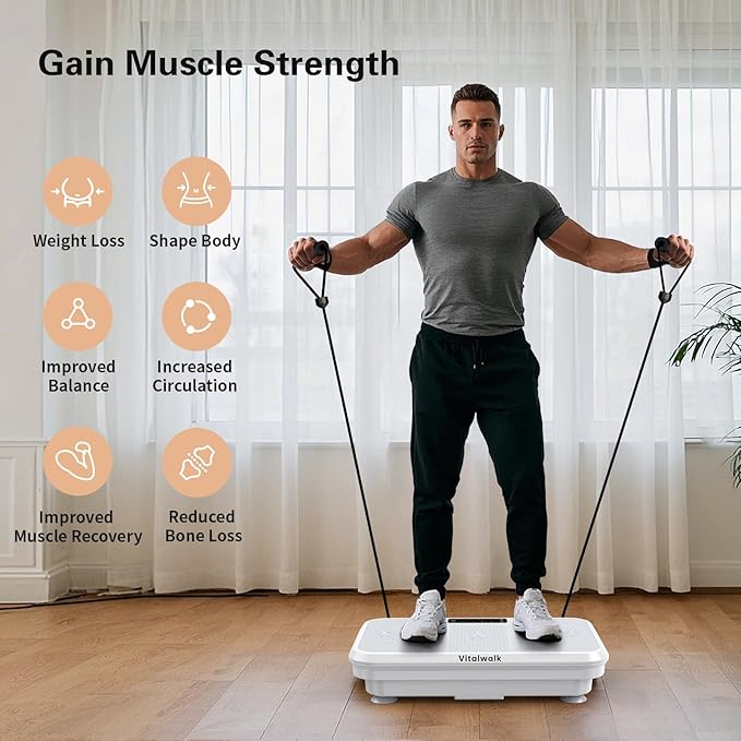 3D Vibration Plate Exercise Machine for Lymphatic Drainage, Whole Body Vibration Plate for Weight Loss, 330lbs Capacity Vibrating Platform Board Home Gym Quiet, 5 Yoga Belts & 2 Resistance Bands