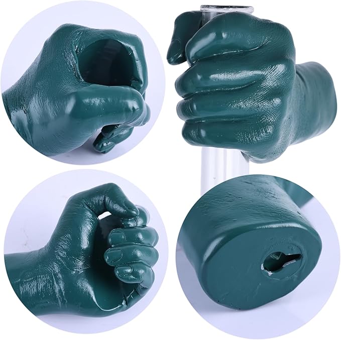 Green Wall Sculptures, Hand Vases Home Decor, Wall Mount Art Sculpture, Unique Wall Art Statue, Funky Flower Vase Decorations, Modern Eclectic Hanging Decor,Glass Test Tube Vase