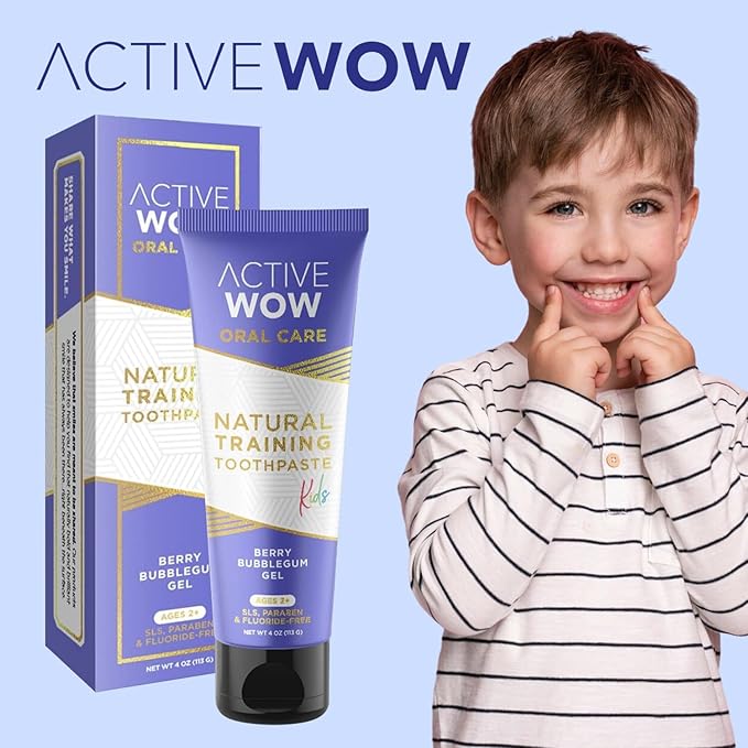 Active Wow Training Toothpaste – Fluoride-Free, Toddler-Safe, Gentle, Vegan, Safe to Swallow – Berry Bubblegum, 1 Pack