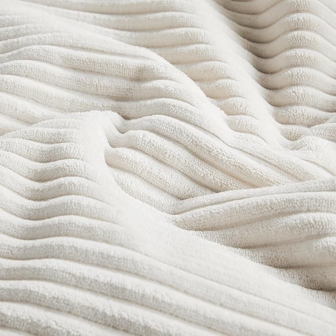 Fancy Homi 2 Packs Cream White Long Lumbar Decorative Throw Pillow Covers 12x24 Inch for Couch Bed Sofa, Rustic Farmhouse Boho Home Decor, Soft Striped Corduroy Rectangle Accent Cushion Case 30x60 cm