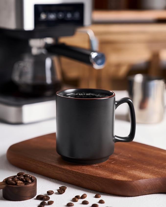 famiware Coffee Mugs Set of 6, Nebula 14oz Coffee Mugs, Ceramic Cup Set with Handle for Latte, Tea, Milk, Cappuccino, Cocoa, Matte Black