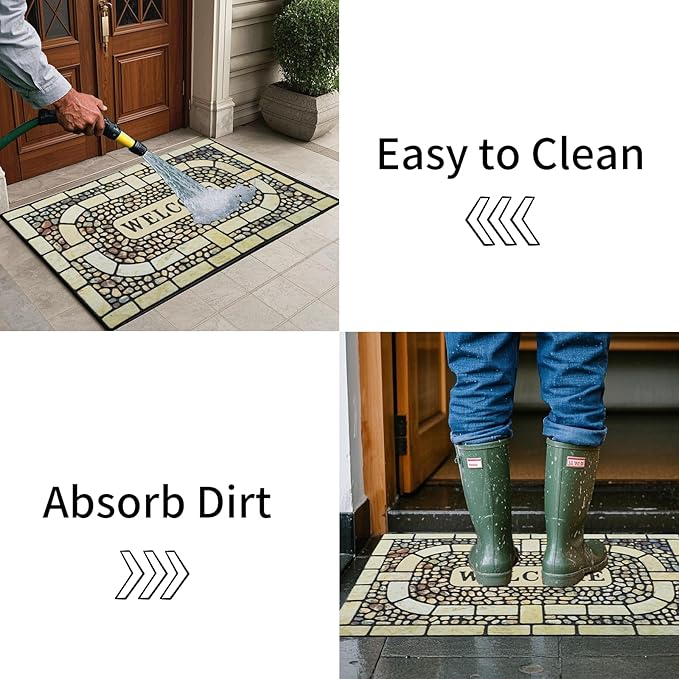 Door Mat Welcome Mat, Heavy Duty Door Mat 17.7 x 29.5 Inch Front Door Mat Rug Doormat for Outdoor Entrance Home Non-Slip Rubber Rug for Front Door, Outside, Entryway, Patio (Yellow Welcome)