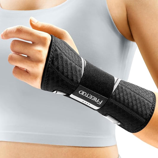 FREETOO Carpal Tunnel Wrist Brace Night Support Fit Left Hand for Work, Pain Relief Wrist Splint for Tendonitis, Arthritis, Sprain, Fit Women and Men, Wrist Immobilizer for Sleeping (XS, Black/Grey)