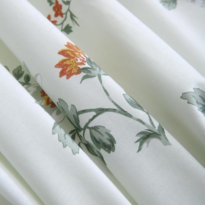 ABREEZE Floral Duvet Cover Queen Size Set Bird Flowers Bedding Set 100% Brushed Cotton Bedding Collection 1 Duvet Cover with 2 Pillowcases White