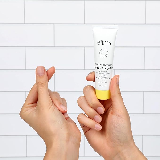 ELIMS Travel Size Nano Hydroxyapatite Toothpaste Fluoride Free - Xylitol Remineralizing Toothpaste for Whitening Sensitive Teeth - Orange Pineapple Mint Toothpaste for Adults & Kids 1oz