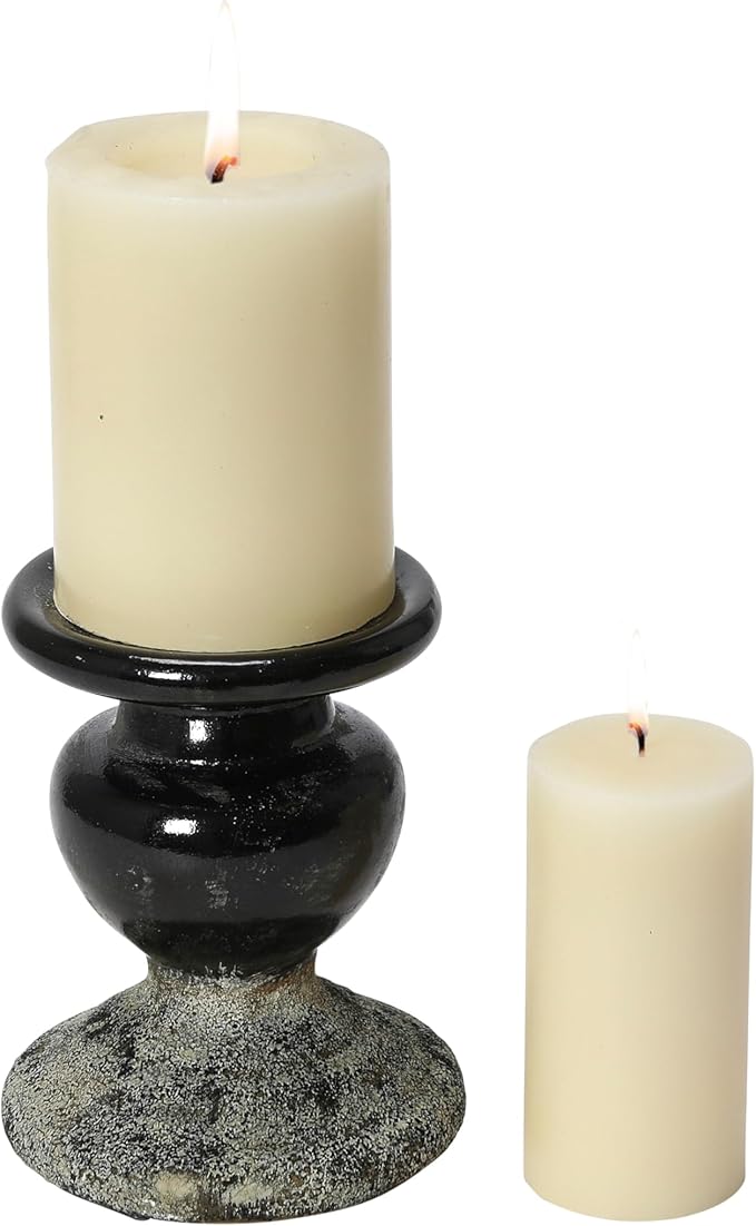 Creative Co-Op 2-Tone Sculptural Terracotta Pillar Candle Holder, Distressed Black