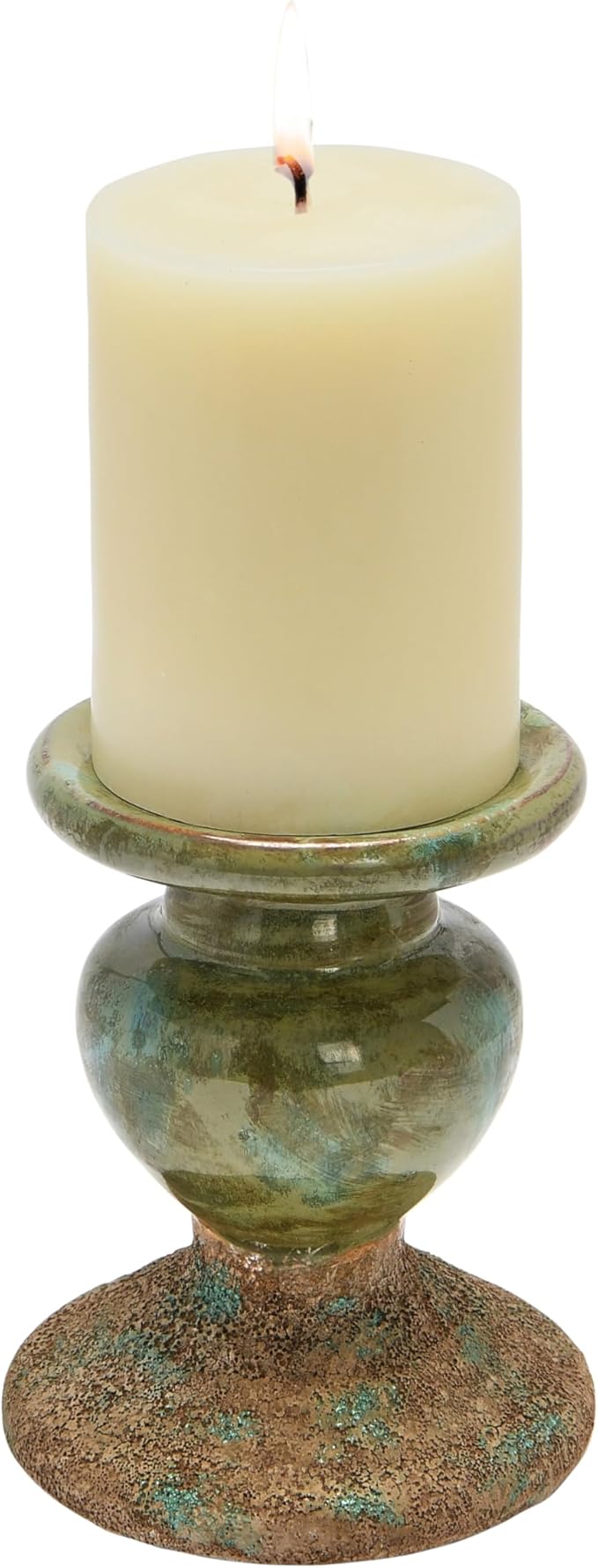 Creative Co-Op 2-Tone Sculptural Terracotta Pillar Candle Holder, Distressed Green