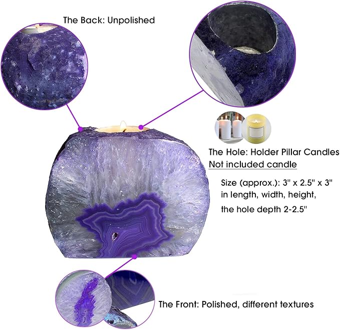 AMOYSTONE Purple Agate Rock Stone Candle Stand Cut Base 1.5-2.5 Lbs for Home Décor