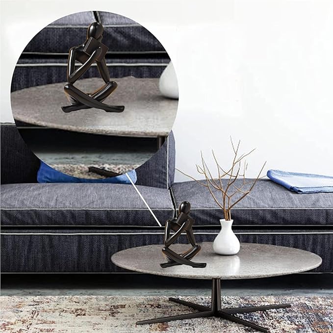 Bookshelf Decor Thinker Statue - Abstract Style Thinker Sculptures Modern Aesthetic Figurine Decoration Statues for Home Decor-Right Thinking-Black