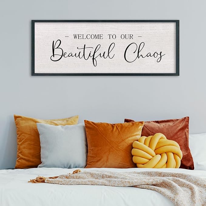 comurdyo Welcome To Our Beautiful Chaos Wall Decor Art 40"X15" for Home Entryway Sign Large Wood Framed Wall Hanging (Black)