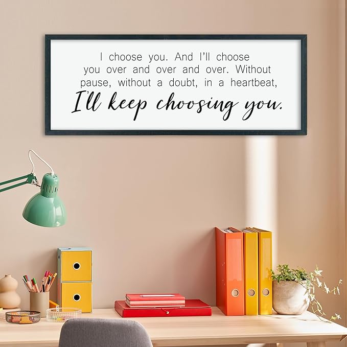 comurdyo I'll Keep Choosing You Sign 40"X15" for Master Bedroom Above Bed Wall Decor I Choose You Large Wood Framed Wall Hanging Art (Black)