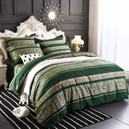 ABREEZE Bohemian Vintage Twin Size Floral Cotton Bedding Set 3Pcs Duvet Cover Set Boho Green Paisley 100% Egyptian Brushed Cotton Reversible Home Bedding Collection