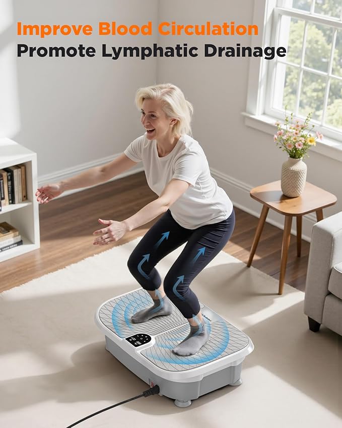 FEIERDUN Vibration Plate Exercise Machine, 400 LBS Capacity Vibration Plate for Lymphatic Drainage, Max Space for Whole-Body Workout & Relaxation at Home