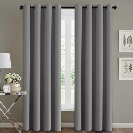 H.VERSAILTEX Blackout Room Darkening Curtains Window Panel Drapes - (Grey Color) - 2 Panels -52 inch Wide by 84 inch Long Solid Pattern, Grommet Top