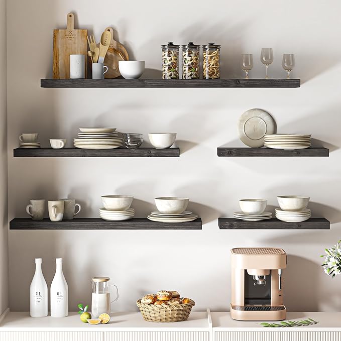 Floating Shelves for Wall, USA-Sourced Fir Wood 55 Inch Wall Shelves Set of 1, Natural Rustic Solid Wooden Floating Shelves Wall Mounted, Nursery Book Storage Shelf, Display Shelf for Bathroom