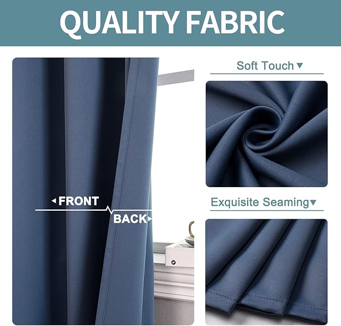 ChrisDowa Blackout Curtains 78 inches Long for Bedroom - 2 Panels Set Grommet Thermal Insulated Room Darkening Curtains for Living Room (Stone Blue, 42 x 78 Inch)