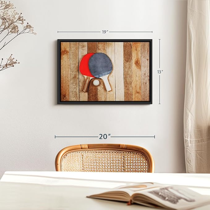 ElephantStock Ping Pong Wall Art - Horizontal Framed Canvas - 1-Piece Living Room Wall Decor - Photography Canvas Print - Brown and Red Decor for Wall - 19" X 13"