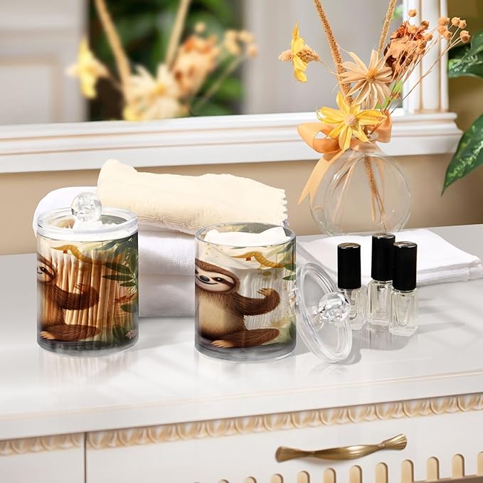 Cute Sloth 2PC Airtight Transparent Plastic Storage Jar Food Storage Container Plastic for Food Herbs Tea etc with Storage Lid easy to use and clean With lid Easy To Use