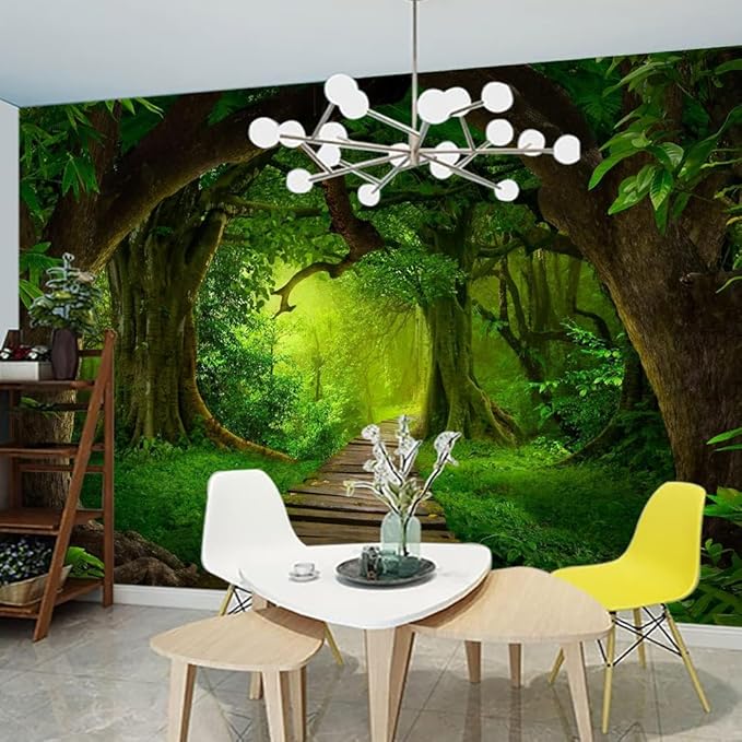 FENDROM Nature Forest Tree Cave Tapestry Wall Hanging Landscape Stream Through Green Rainforest Tapestries Jungle Creek Psychedelic Wall Blanket for Living Room