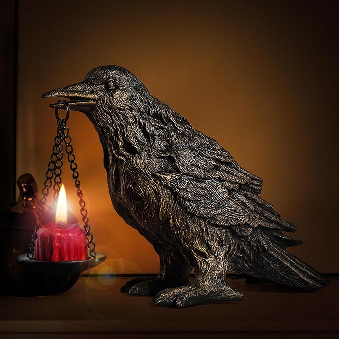 Gothic Home Decor Fake Crow Light Holder Raven Lamp Tealight Candle Holder Resin Statue Half Gold