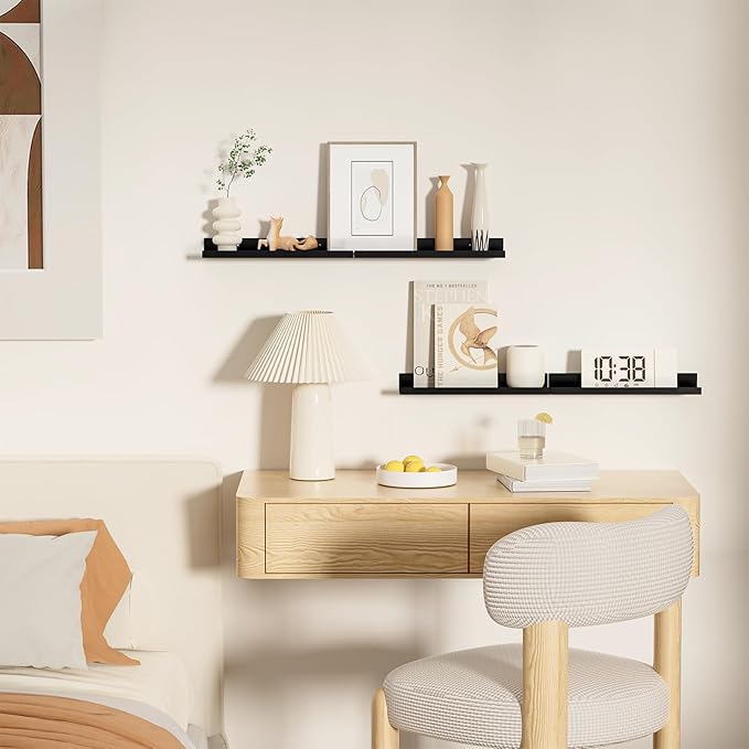 4 Pack Floating Shelves for Wall Storage, Metal Black Hanging Shelves for Living Room/Kitchen/Bedroom/Bathroom Decor, Set of 4 Organizer for Display, Perfume & Book Shelf Wall Mounted