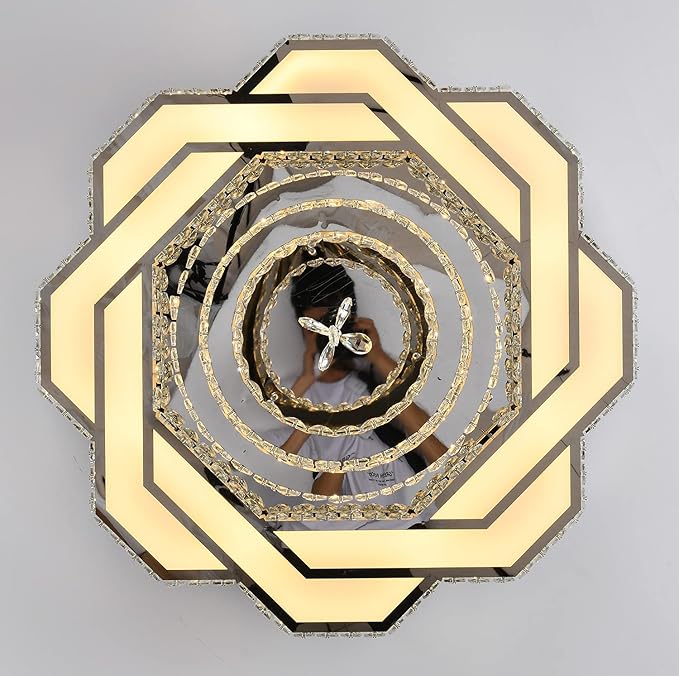 Flashing God Crystal Chandeliers Dia 32" Silver Elegant Chandelier Flush Mount Ceiling Light for Bedroom Living Room Dining Room Hallway Dimmable 3 Rings LED Celing Lighting Fixtures