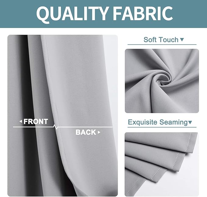 ChrisDowa Grommet Blackout Curtains for Bedroom and Living Room - 2 Panels Set Thermal Insulated Room Darkening Curtains (Light Grey, 52 x 84 Inch)