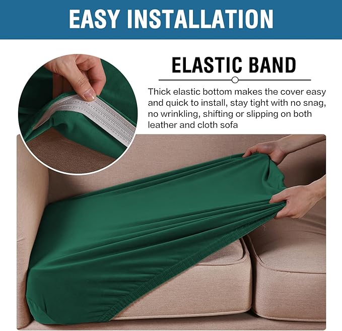 H.VERSAILTEX Velvet Stretch Couch Cushion Cover Plush Cushion Slipcover for Chair Cushion Furniture Protector Seat Cushion for Sofa Cover (1 Piece Armchair Cushion Covers, Vintage Green)