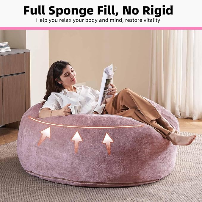 4FT Large Bean Bag Chairs,Big Adult Size Memory Foam Beanbags with Filler Included,Machine Washable Corduroy Cover,Ultra Soft Plush Gaming Bing Bag Puff Chair for Dorm, Living Room & Bedroom (Pink)