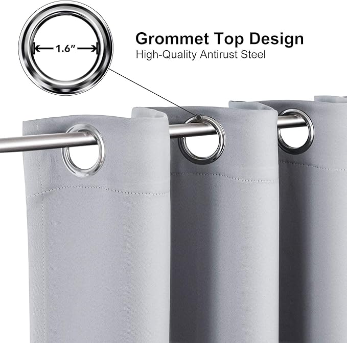 ChrisDowa Blackout Curtains 120 Inches Long 2 Panels Set for Living Room, Grommet Thermal Insulated Room Darkening Curtains for Bedroom (Light Grey, 52 x 120 Inch)