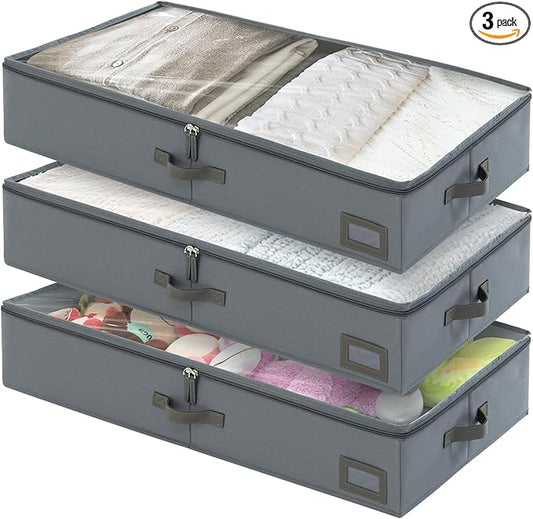 6-Inch Under Bed Organizer, Under Bed Storage Container, Under Crib/Couch Storage, Underbed Storage Box for Seasonal Clothing, Sweaters, Shoes, Blankets, Wrapping Paper & Toys 33" L×17" W×6" H