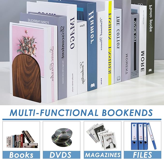 Book Ends, Large Sturdy Wooden Bookends for Shelves - Heavy Duty Non-Slip Book Organizers, Decorative Bookend Holders for Home Office, Library, Black Walnut Universal Economy Bookend, 1 Pair