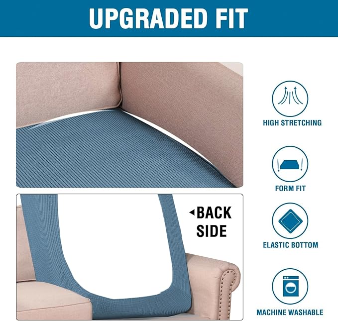 H.VERSAILTEX Super Stretch Individual Chaise Cover Sectional Couch Covers for L Shaped Sofa Both Left/Right Featuring Thick Jacquard Textured Twill Fabric (1 Piece Chaise Cover, Dusty Blue)
