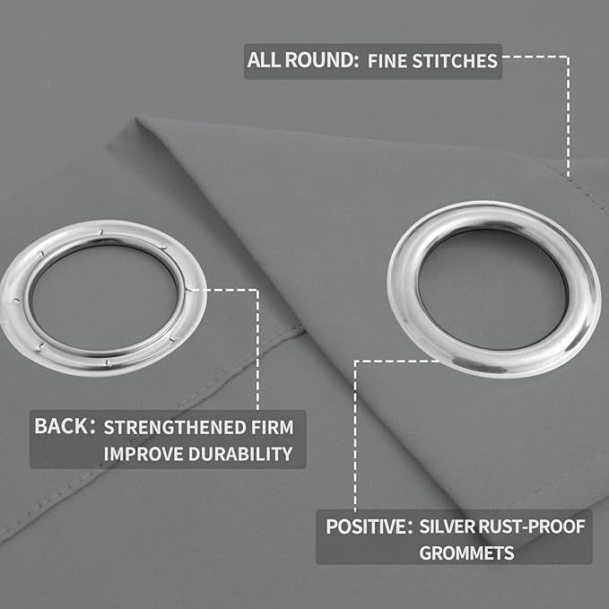 Easy-Going Blackout Curtains for Bedroom, Solid Thermal Insulated Grommet and Noise Reduction Window Drapes, Room Darkening Curtains for Living Room, 2 Panels (52x108 in,Light Gray)