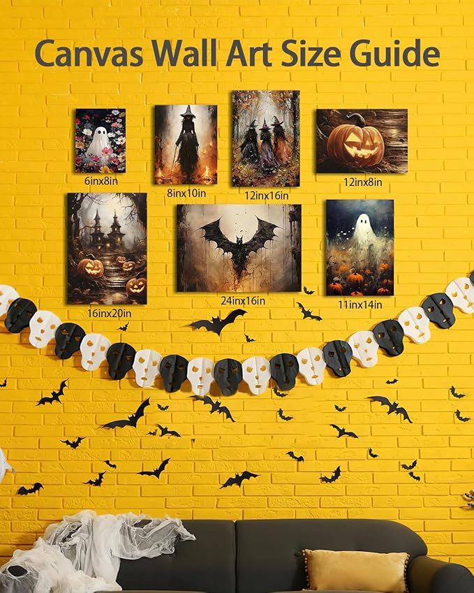 AbcCustomize Halloween Canvas Wall Art - Spooky Haunted House & Eerie Pumpkins Poster, Gothic Fall Decorations for Home, Vintage Halloween Decor Indoor for Living Room, Bedroom & Party