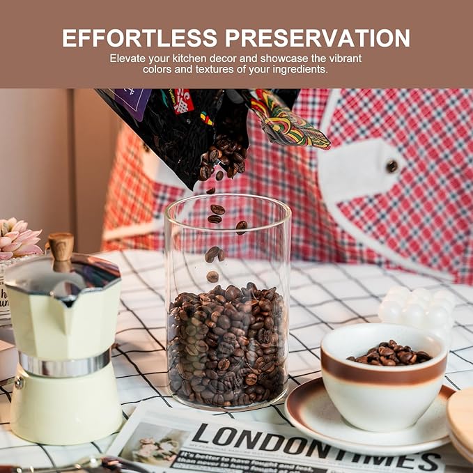 Glass Food Storage Jars Set of 8,26oz-Glass Storage Containers Clear Glass Food Canister with Bamboo Lid Airtight For Serving Tea, Coffee, Flour,Candy, Cookie, Spice(Round-8CMx15CM)