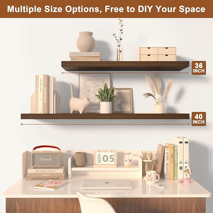 12 Inch Deep Floating Shelves for Wall 1 Pack Floating Shelves Large Storage Space Wall Mount Shelf for Living Room Kitchen Bathroom 24" W x 12" D x 1.2" H Walnut