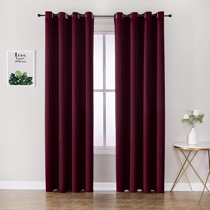 ChrisDowa Grommet Blackout Curtains for Bedroom and Living Room - 2 Panels Set Thermal Insulated Room Darkening Curtains (Burgundy Red, 52W x 84L)