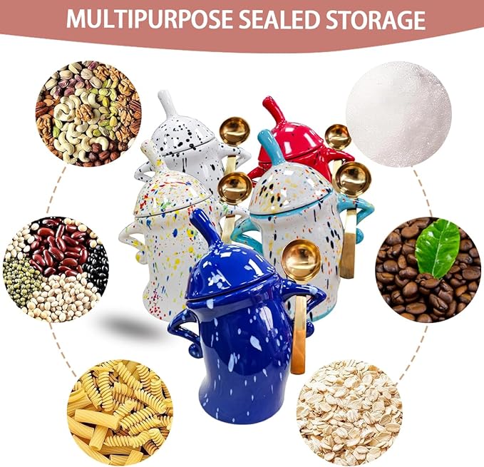 Ceramic Kitchen Canister with Silicone Seal Lid,Modern Elegant Design Airtight Lid Storage Food Jar Canister for Kitchen Sugar Coffee Tea Spice or More (Red)