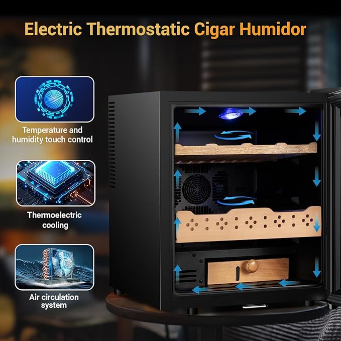 Electric Humidor for Cigars, 50L 300 Counts Large Capacity,Thermostatic Desktop Electric Cooler Cabinet with Digital LED Screen, Safety Lock,Smart Humidity & Temp Control, Gifts for Men