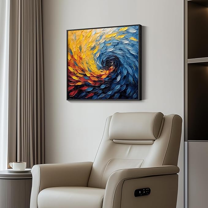 Framed Blue Modern Abstract Wall Art, Minimalist Large Canvas Paintings Artwork for Walls, Blue Yellow Art Prints Pictures for Living Room, Hallway, Bedroom, Office, Bathroom Wall Decor -24x24 Inch