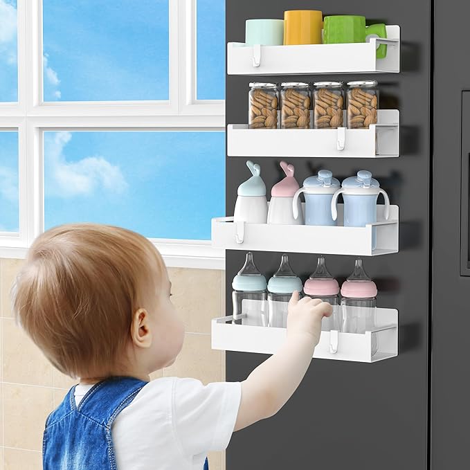 4 Pack Magnetic Spice Rack Organizer for Refrigerator and Oven, White Fridge Organizers and Storage for Kitchen