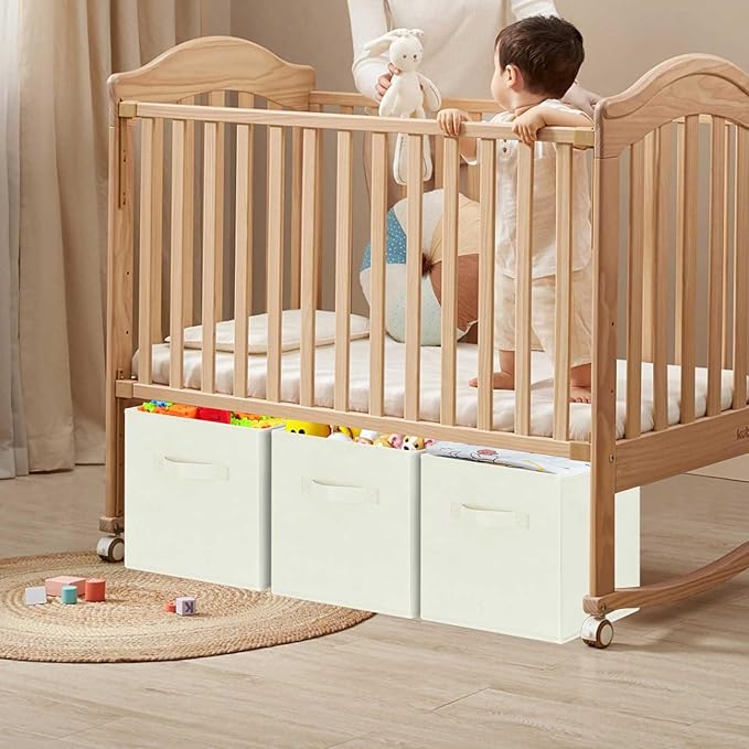 GhvyenntteS Storage Cubes 12 Pack, 11 Inch Cube Storage Bins with Dual Handles, Collapsible Fabric Storage Bins for Shelves Closet, Storage Baskets for Organizing Clothes, Bedding, Books, Beige